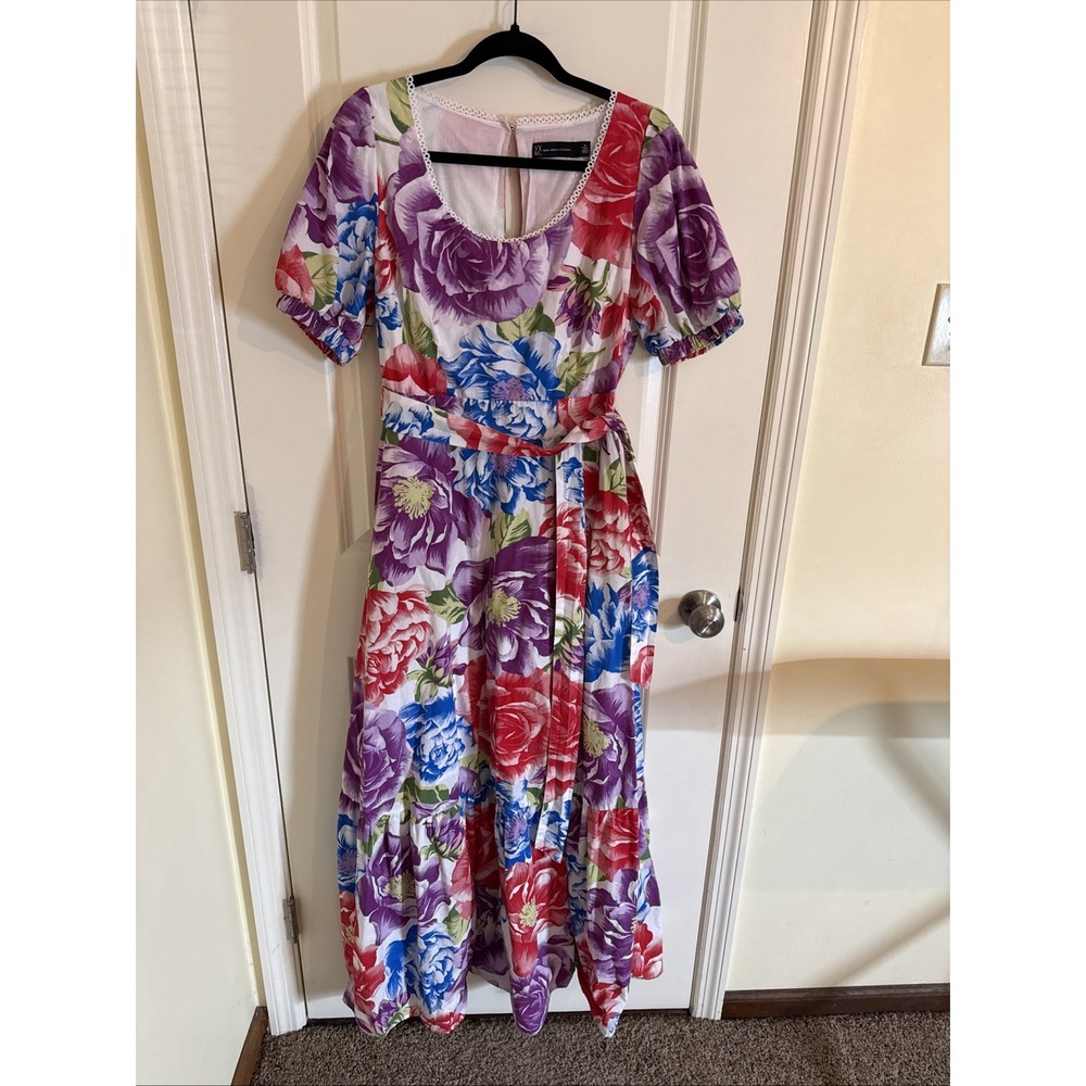 New York & Company Floral Print Puff Sleeve Maxi Dress Size Medium Tall